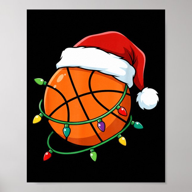 Christmas Basketball Santa Hat Wrapped In Lights H Poster (Front)
