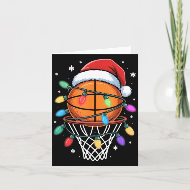 Christmas Basketball Santa Hat Xmas Light Basketba Card (Front)