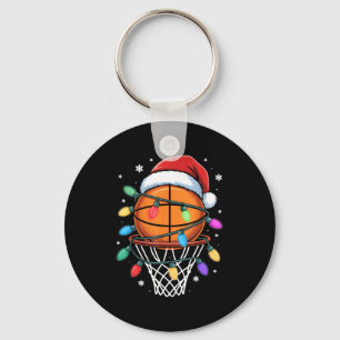 Christmas Basketball Santa Hat Xmas Light Basketba Key Ring