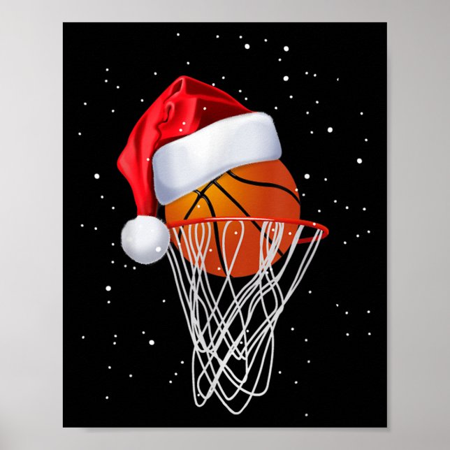 Christmas Basketball Shirt Basketball Santa Snow  Poster (Front)