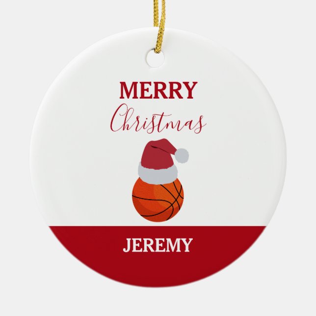 Christmas Basketball Sports Ball Custom Name Ceramic Ornament (Front)