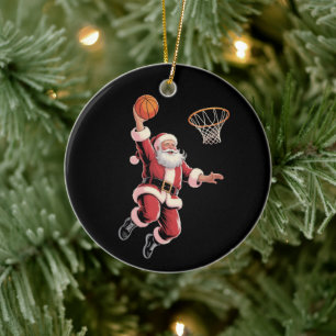 Christmas Basketball Sports Lover Santa Playing Ceramic Ornament