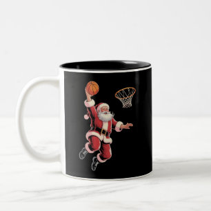 Christmas Basketball Sports Lover Santa Playing Two-Tone Coffee Mug