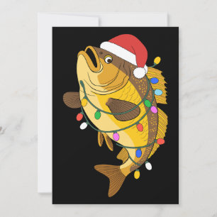 Christmas Bass Fish Santa Hat Lights Fishing Xmas Invitation