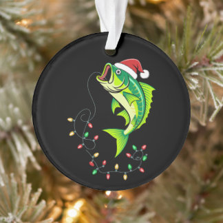 Christmas Bass Fish Santa Hat Lights Fishing Xmas Ornament