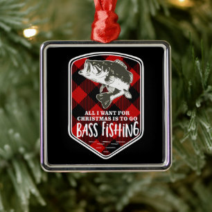 Christmas Bass Fishing Quote Red Plaid Logo Metal Ornament