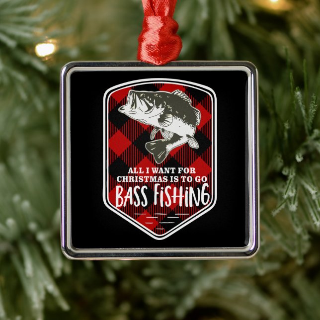 Christmas Bass Fishing Quote Red Plaid Logo Metal Ornament (Tree)