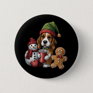 Christmas Basset Hound Dog Elf Merry Xmas 6 Cm Round Badge