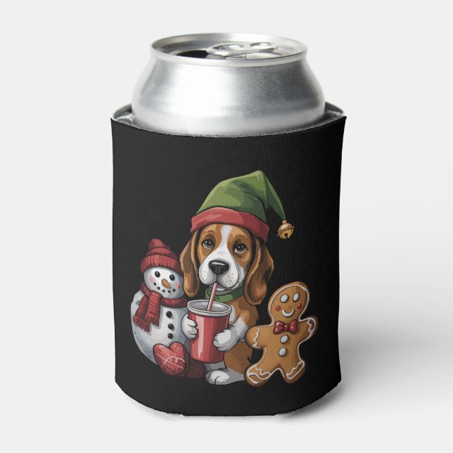 Christmas Basset Hound Dog Elf Merry Xmas Can Cooler (Can Front)