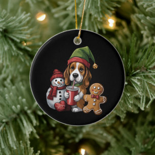Christmas Basset Hound Dog Elf Merry Xmas Ceramic Ornament