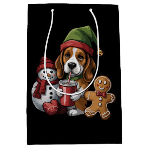 Christmas Basset Hound Dog Elf Merry Xmas Medium Gift Bag