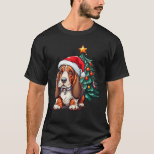Christmas Basset Hound Dog Santa Hat Xmas Family S T-Shirt