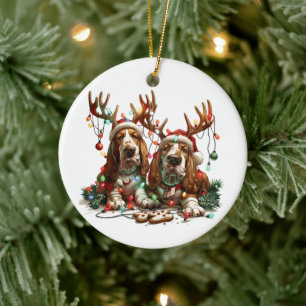 Christmas Basset Hound Dogs Ceramic Ornament