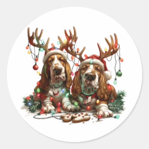 Christmas Basset Hound Dogs Classic Round Sticker
