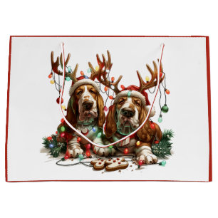 Christmas Basset Hound Dogs Large Gift Bag