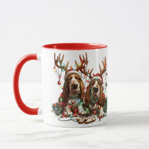 Christmas Basset Hound Dogs Mug