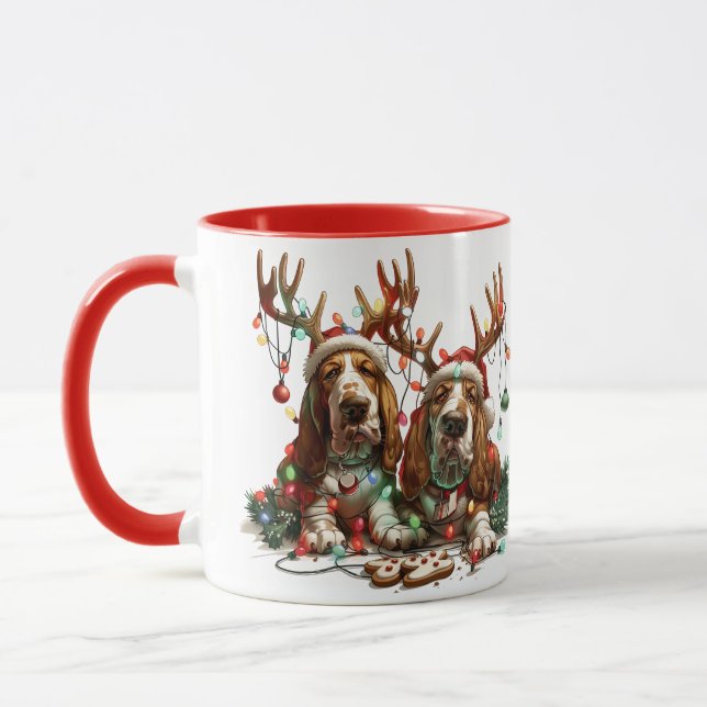 Christmas Basset Hound Dogs Mug (Left)