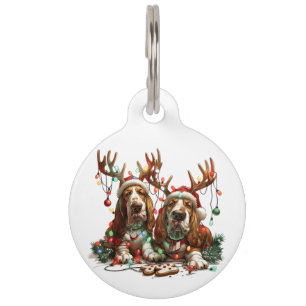 Christmas Basset Hound Dogs Pet Tag