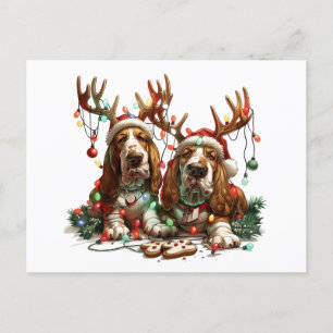 Christmas Basset Hound Dogs Postcard