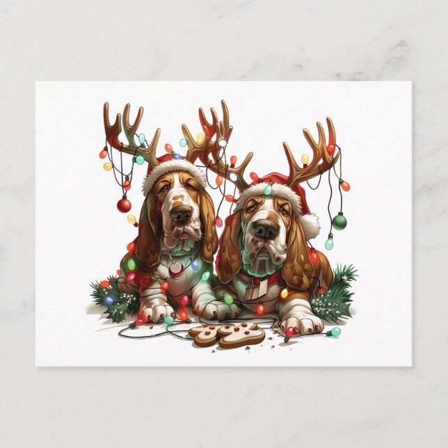 Christmas Basset Hound Dogs Postcard (Front)