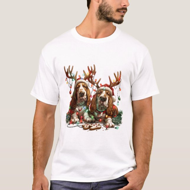 Christmas Basset Hound Dogs T-Shirt (Front)