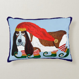 Christmas Basset Hound Elf Decorative Cushion