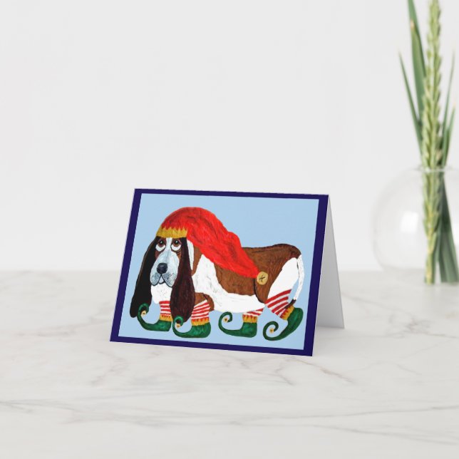 Christmas Basset Hound Elf Invitation (Front)