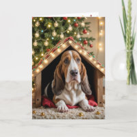 Christmas Basset Hound In a Doghouse