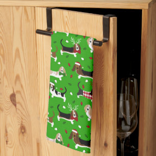Christmas Basset Hound Kitchen Towel