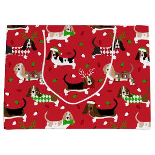 Christmas Basset Hound Large Gift Bag