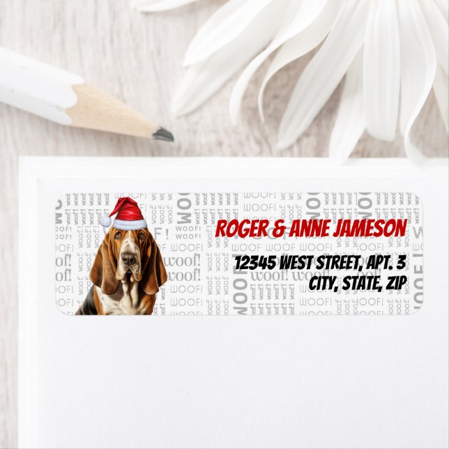 Christmas Basset Hound Lover Return Address Label (Insitu)