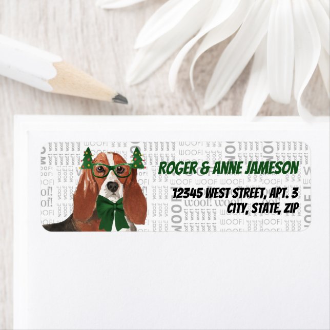 Christmas Basset Hound Lover Return Address Label (Insitu)