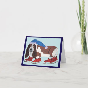 Christmas Basset Hound on Ice Skates Invitation