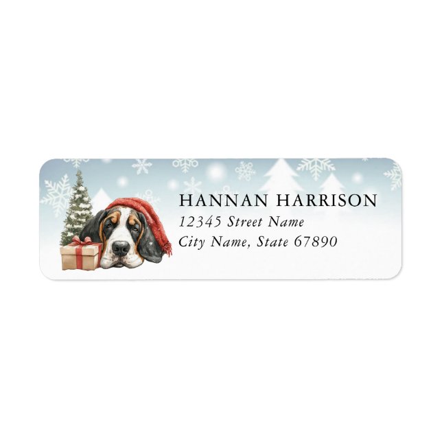Christmas Basset Hound Return Address Labels (Front)