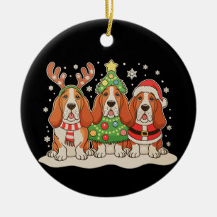Christmas Basset Hound Santa Hat Reindeer Dog Xmas Ceramic Ornament