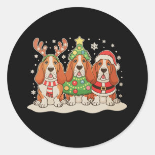 Christmas Basset Hound Santa Hat Reindeer Dog Xmas Classic Round Sticker