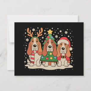 Christmas Basset Hound Santa Reindeer Dog Xmas Holiday Card