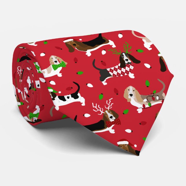 Christmas Basset Hound Tie (Rolled)