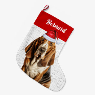 Christmas Basset Hound with Dog's Name Large Christmas Stocking