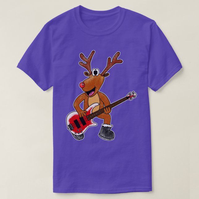 Christmas Bassist Rudolf The Reindeer Bass Guitar T-Shirt (Design Front)