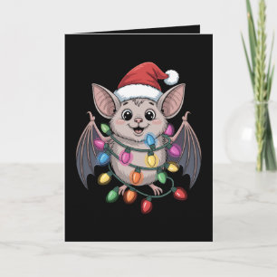 Christmas Bat Santa Hat Lights Xmas Holiday Animal Card