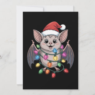Christmas Bat Santa Hat Lights Xmas Holiday Animal Invitation