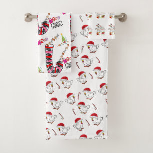 Christmas Bath Towel Sets, Cats, Chicks, Snowman