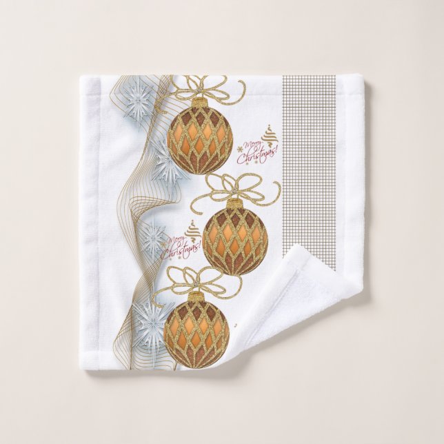 Christmas Bath Towel Sets, Gold Balls (Wash Cloth)
