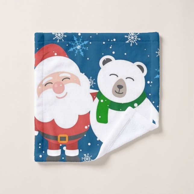 Christmas Bath Towel Sets, Santa Teddy Bear (Wash Cloth)