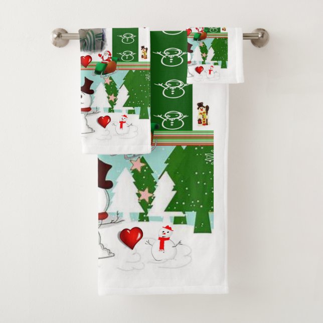 Christmas Bath Towel Sets, Snowman (Insitu)