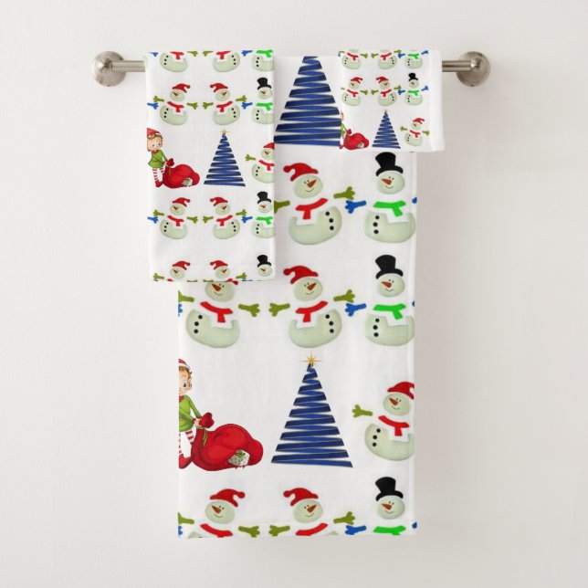 Christmas Bath Towel Sets, Snowman (Insitu)