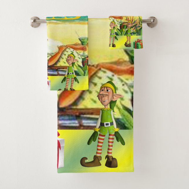 Christmas Bath Towel Sets, Summer Beach Bum Santa (Insitu)