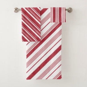 Christmas Bathroom Towel Set Red Candy Stripes