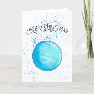 Christmas Bauble - Blue Splash Watercolor Holiday Card